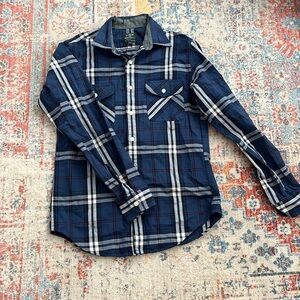 JCrew heavyweight flannel blue plaid button down two pockets